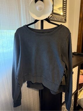 All Saints Washed Black Open Side Cropped Crewneck Sweatshirt